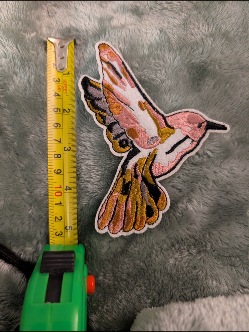 Embroidered Pink & Gold Hummingbird Iron On Patch - Brand: